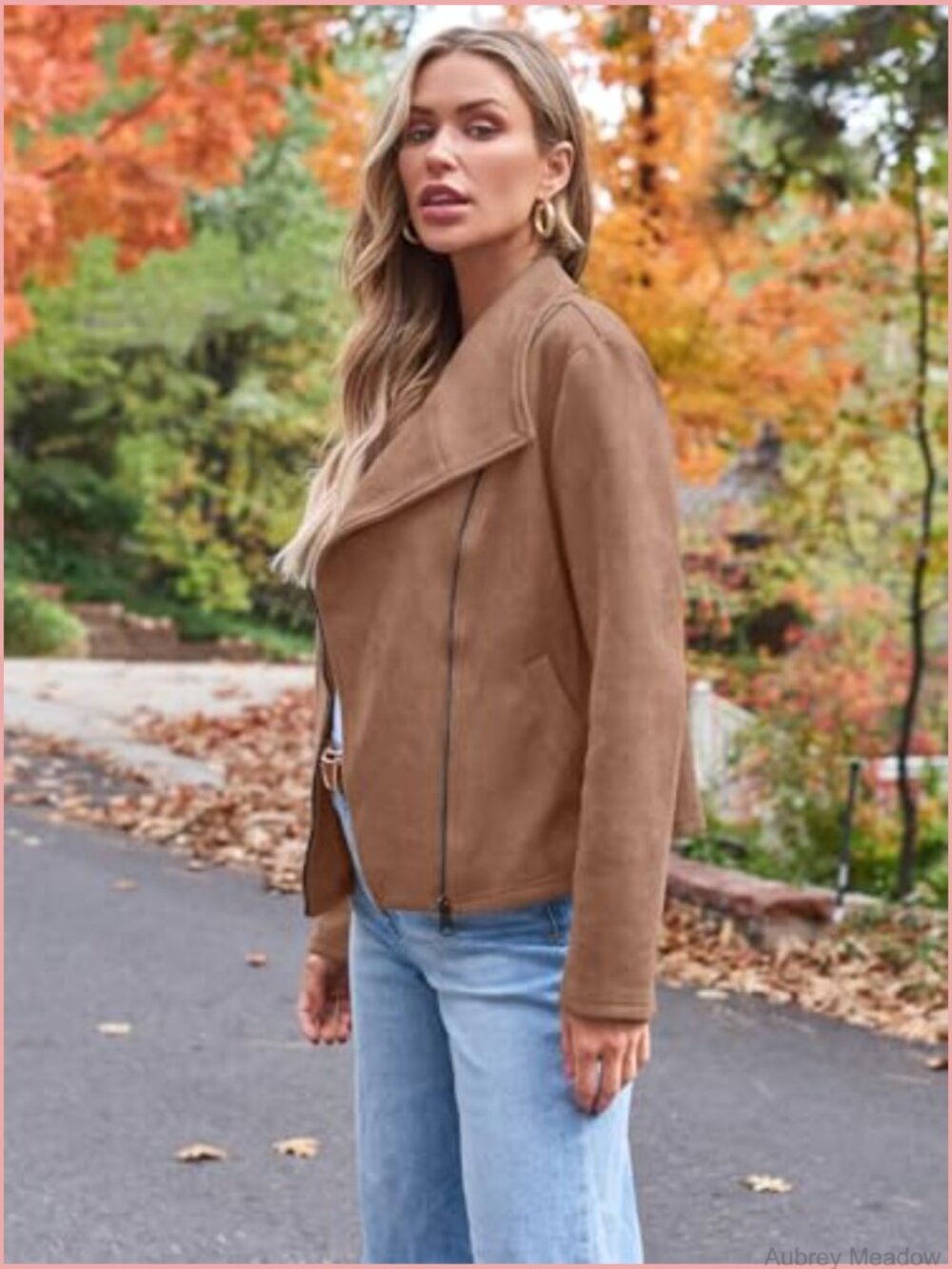 Faux Suede Leather Jacket, Cropped Open Front Coat for Fall Winter Spring - Picture 4 of 6